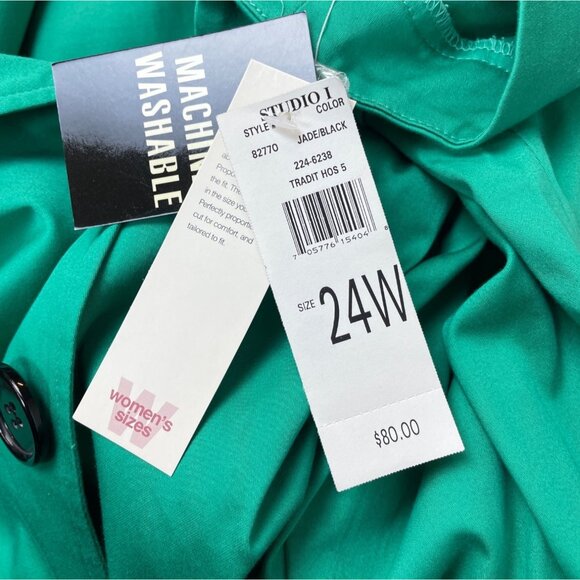 Studio I Womens Green Short Sleeve Button Down Stretchable Shirt Sz 24W - New - Picture 7 of 10